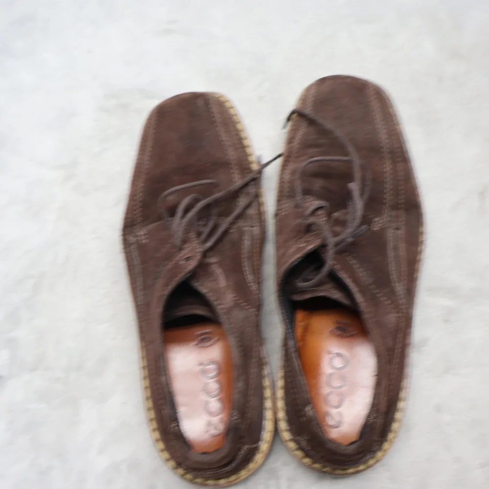 Ecco Mens 7.5 Oxford Brown Suede Lace Up Leather Square Comfort Dress Shoes 40EU